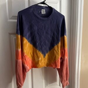 PINK Victoria's Secret Navy, Yellow, and Red Tie-Dye Sweatshirt